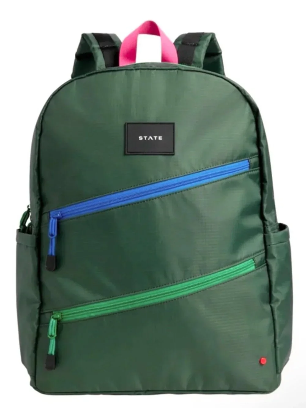 STATE Ripstop Kane Kids Double Pocket LARGE Backpack Olive Green Diagonal Zipper